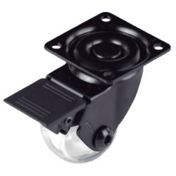 RUEDA EMMA III 35MM PLACA 46x46 C/FRENO 40KG NEGRA-TRANSP.