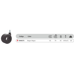RUEDA KOO NEGRO 65MM PLACA 10x415 S/FRENO 60KG