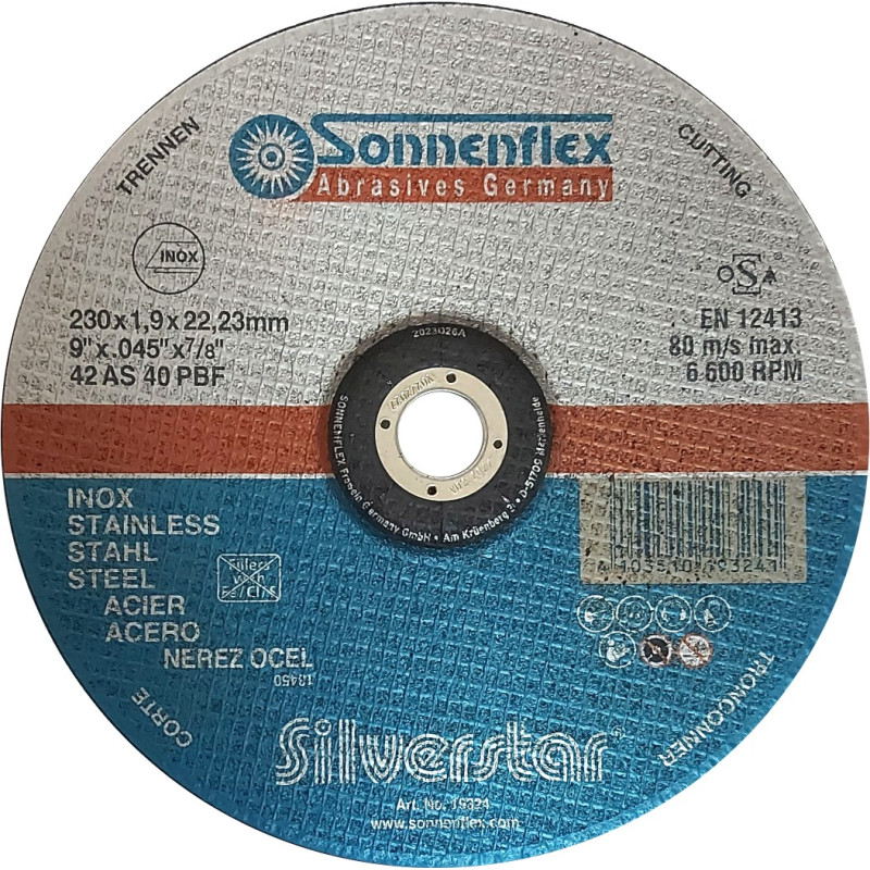DISCO CORTE SILVERSTAR 230x1,9x22,23mm INOX