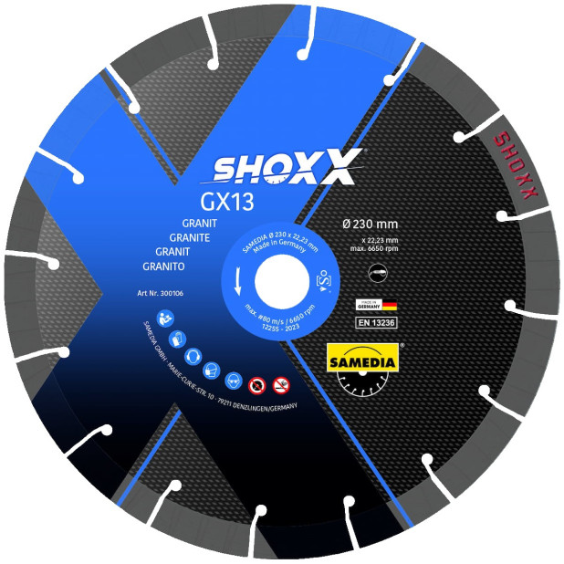 DISCO DIAMANTE PERF. SHOXX GX13 230x22,23mm GRANITO
