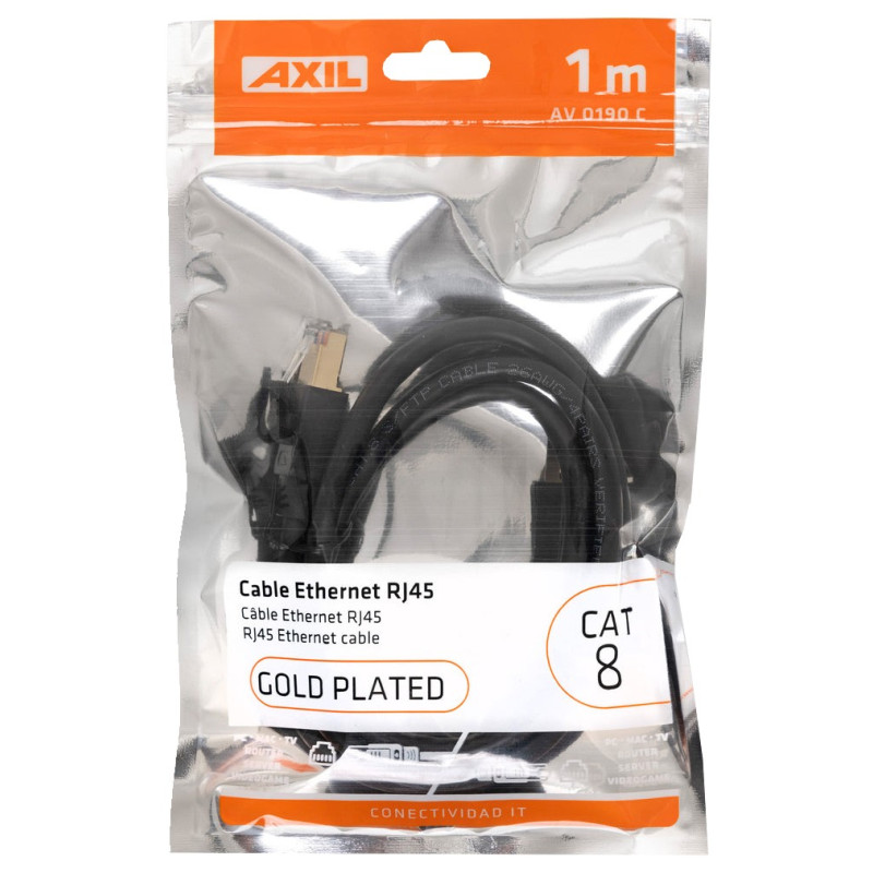 CABLE ETHERNET RJ45/RJ45 CAT8 CU-NEGRO 1M