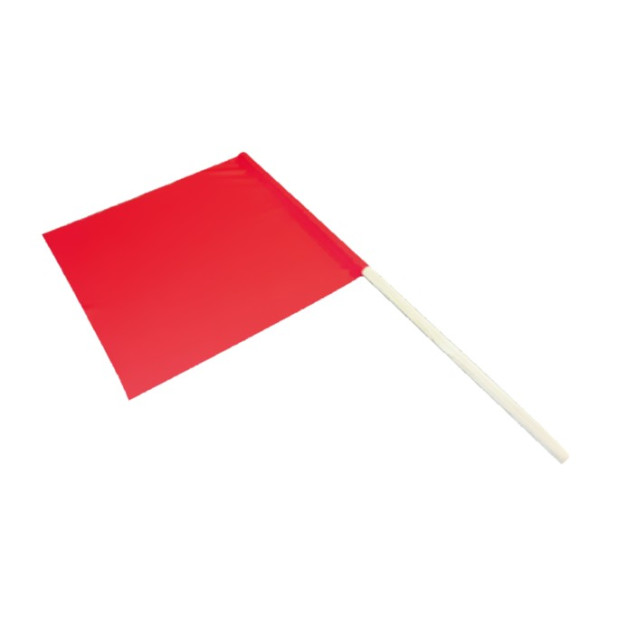 BANDERA SEÑALIZACION ROJA C/MANGO MADERA 50x48CM