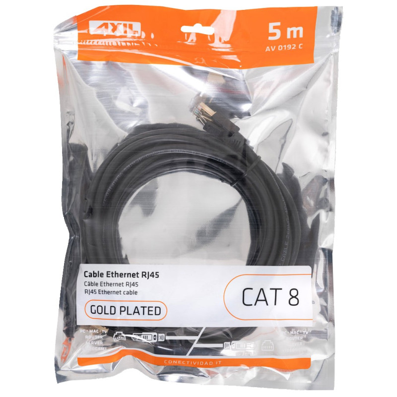 CABLE ETHERNET RJ45/RJ45 CAT8 CU-NEGRO 5M