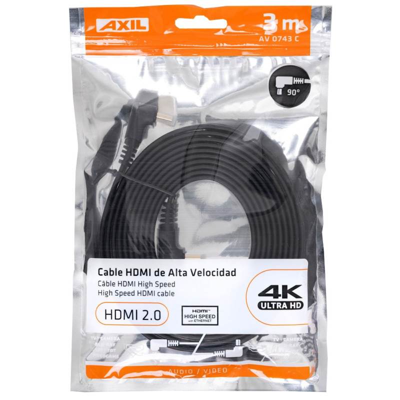 CABLE HDMI PLANO Y CONECTOR RECTO 270º 3M
