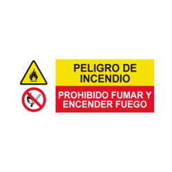 SEÑAL PELIGRO DE INCENDIO | PROHIBIDO FUMAR Y FUEGO 29x21CM