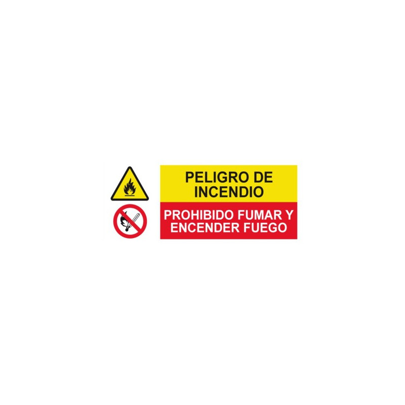 SEÑAL PELIGRO DE INCENDIO | PROHIBIDO FUMAR Y FUEGO 29x21CM