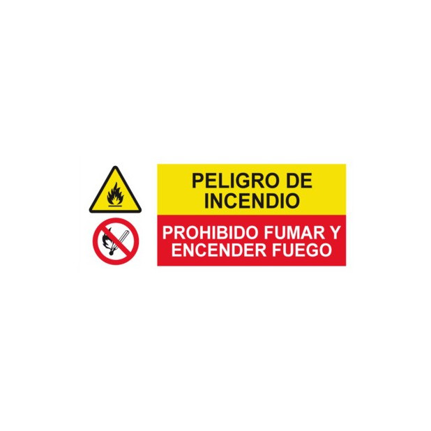 SEÑAL PELIGRO DE INCENDIO | PROHIBIDO FUMAR Y FUEGO 29x21CM