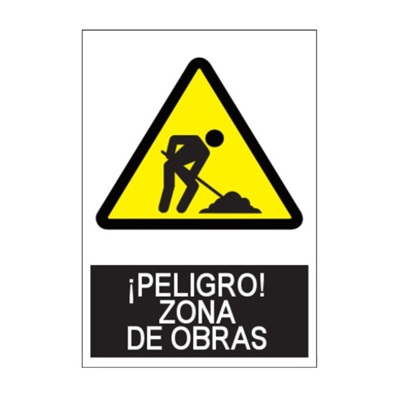 SEÑAL ¡PELIGRO! ZONA DE OBRAS 40x30CM