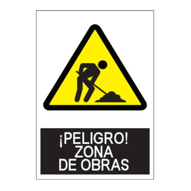 SEÑAL ¡PELIGRO! ZONA DE OBRAS 40x30CM