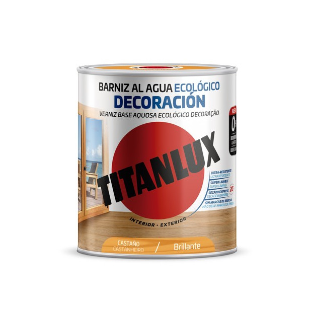 TITANLUX BARNIZ AL AGUA BRILLANTE CASTAÑO 750ML