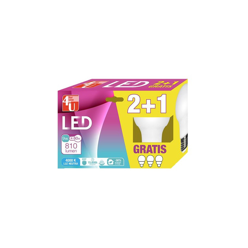 LAMPARA LED STD 9W E27 240º 810LM 4000K (2+1)
