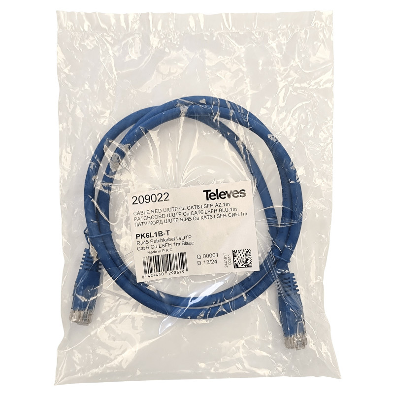 CABLE RED U/UTP CU CAT6 LSFH AZUL 1m