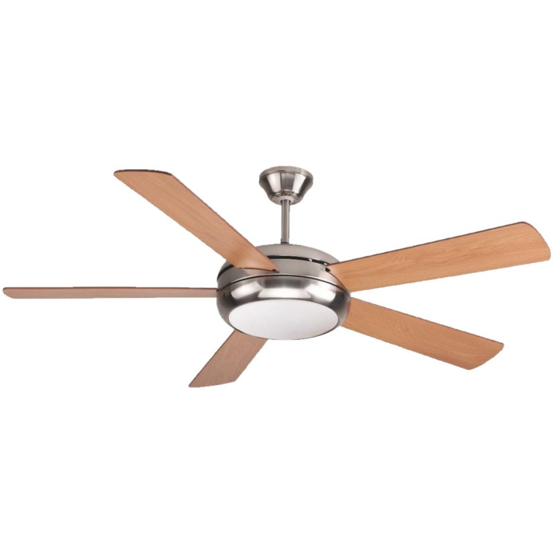 VENTILADOR TECHO 85W 2XE27 PLATA ASPAS MADERA