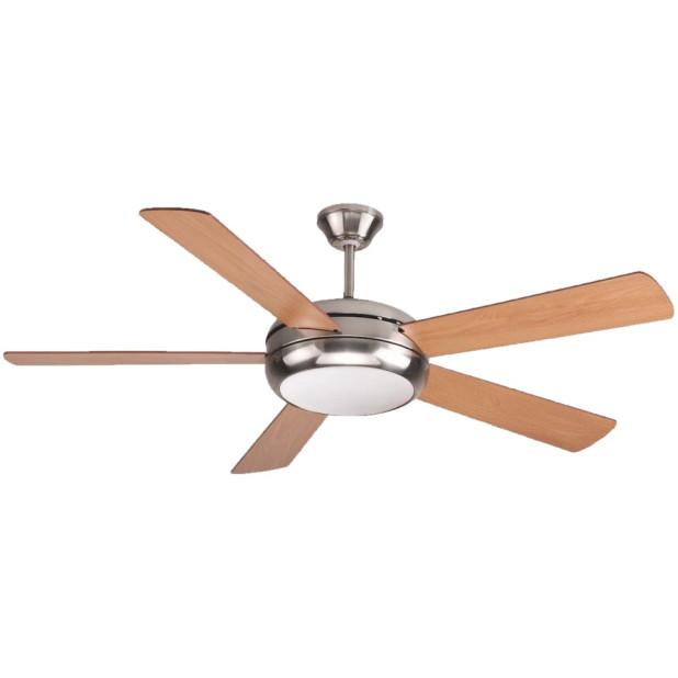 VENTILADOR TECHO 85W 2XE27 PLATA ASPAS MADERA