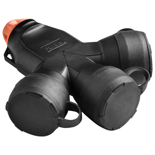 ADAP. 3 SAL. 2P+T 16A 250V GOMA IP54 NEGRO