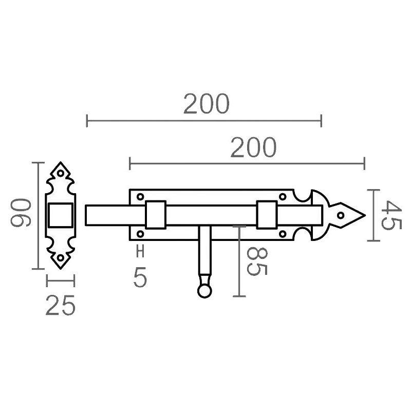 PASADOR FORJA PS16 200mm NEGRO