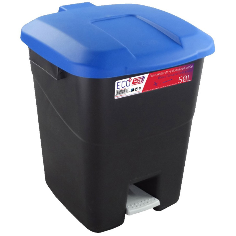 CONTENEDOR ECO C/PEDAL NEGRO/AZUL 50LTS
