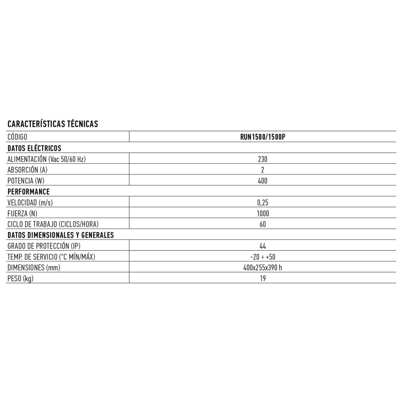 MOTOR CORREDERA 1500 KG - 400W