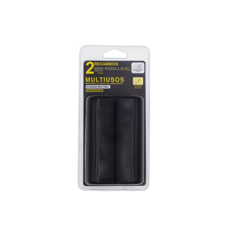 PACK 2 MINI RODILLO ESPUMA NEGRA PORO 11CM
