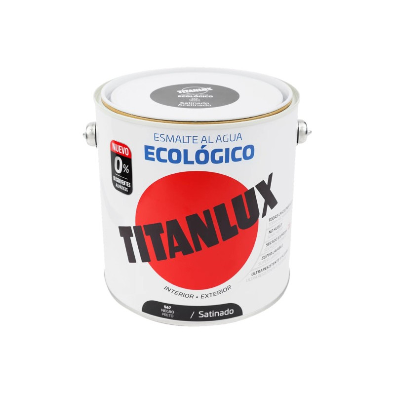 TITANLUX ESMALTE AL AGUA SATINADO NEGRO 2,5LTS
