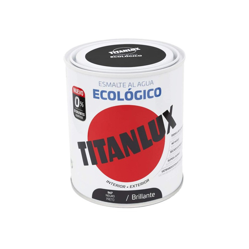 TITANLUX ESMALTE AL AGUA BRILLANTE NEGRO 750ML
