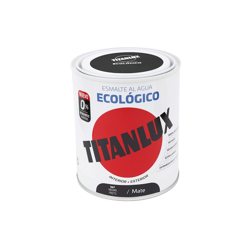 TITANLUX ESMALTE AL AGUA MATE NEGRO 750ML
