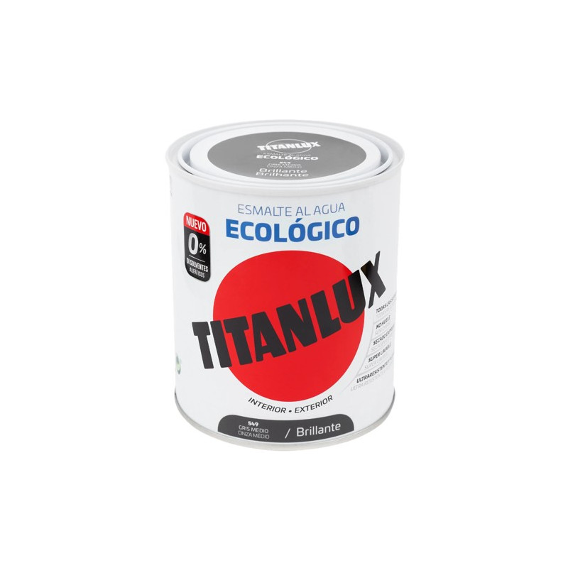 TITANLUX ESMALTE AL AGUA BRILLANTE GRIS MEDIO 750ML