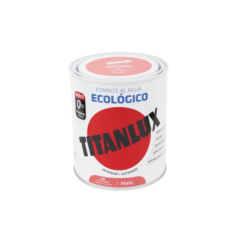 TITANLUX ESMALTE AL AGUA MATE ROJO CORAL 750ML