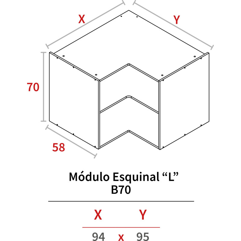 MODULO ESQUINAL BAJO 700x950 BLANCO HIDR.