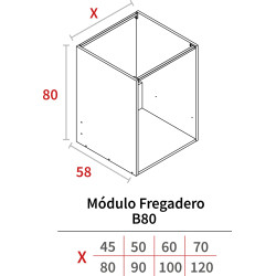 MODULO FREGADERO 800x800x580 GRIS HIDR.