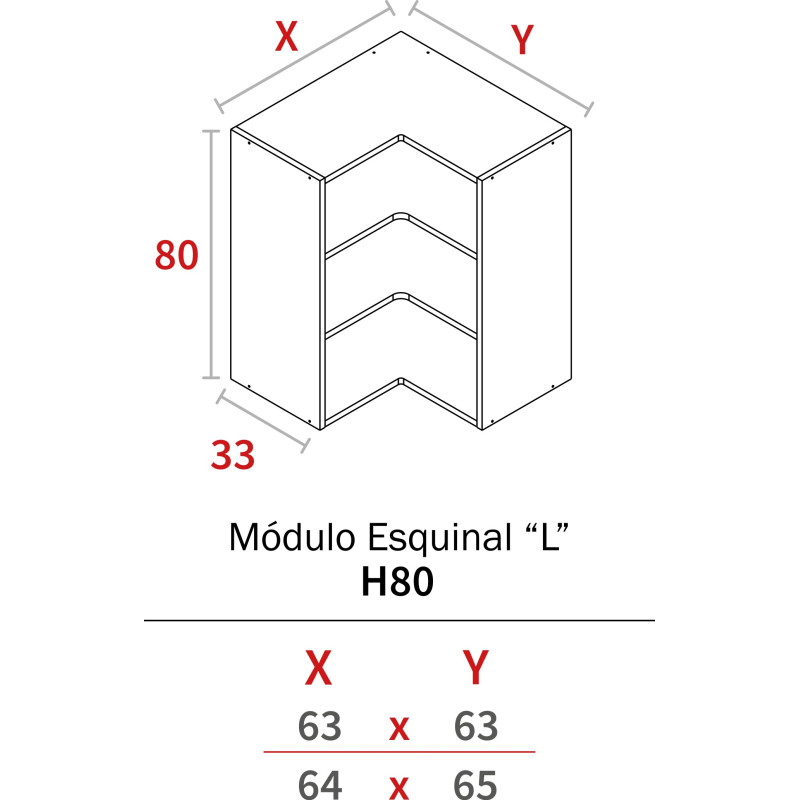 MODULO ESQUINAL ALTO 800x650x640 GRIS HIDR.