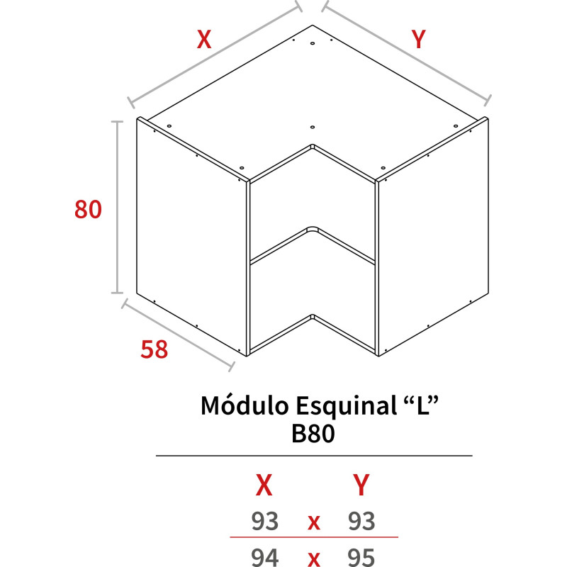 MODULO ESQUINAL BAJO 800x950x580 GRIS HIDR.