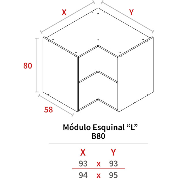 MODULO ESQUINAL BAJO 800x950x580 GRIS HIDR.