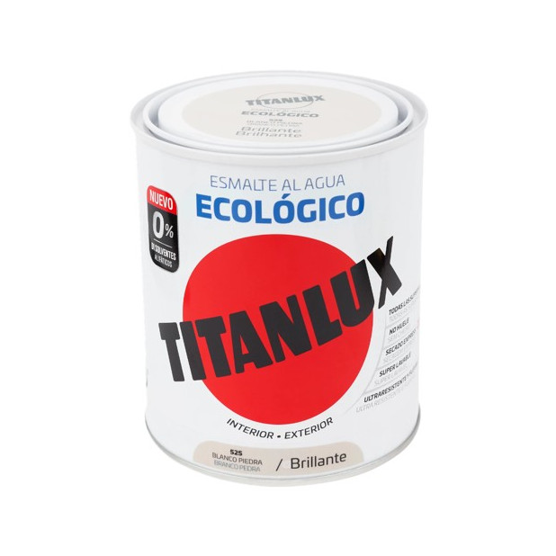 TITANLUX ESMALTE AL AGUA BRILLANTE BLANCO PIEDRA 750ML