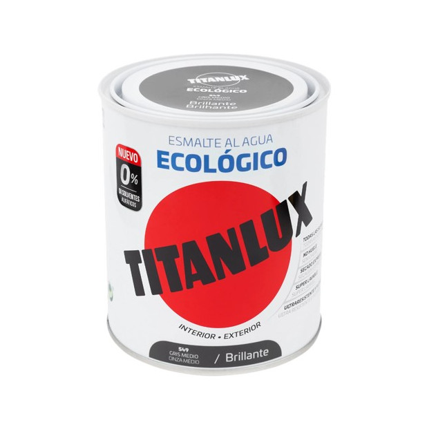 TITANLUX ESMALTE AL AGUA BRILLANTE GRIS MEDIO 750ML