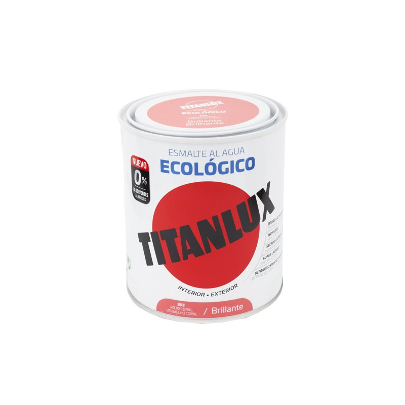 TITANLUX ESMALTE AL AGUA BRILLANTE ROJO CORAL 750ML