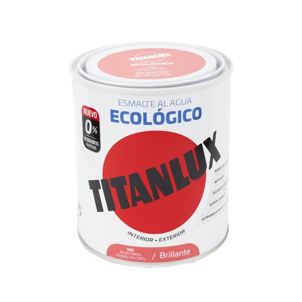 TITANLUX ESMALTE AL AGUA BRILLANTE ROJO CORAL 750ML