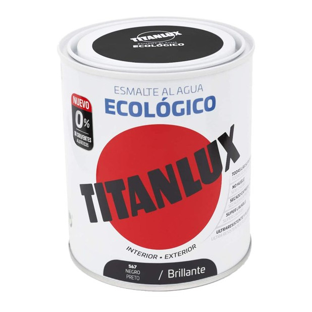 TITANLUX ESMALTE AL AGUA BRILLANTE NEGRO 250ML