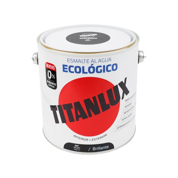 TITANLUX ESMALTE AL AGUA BRILLANTE NEGRO 2,5LTS