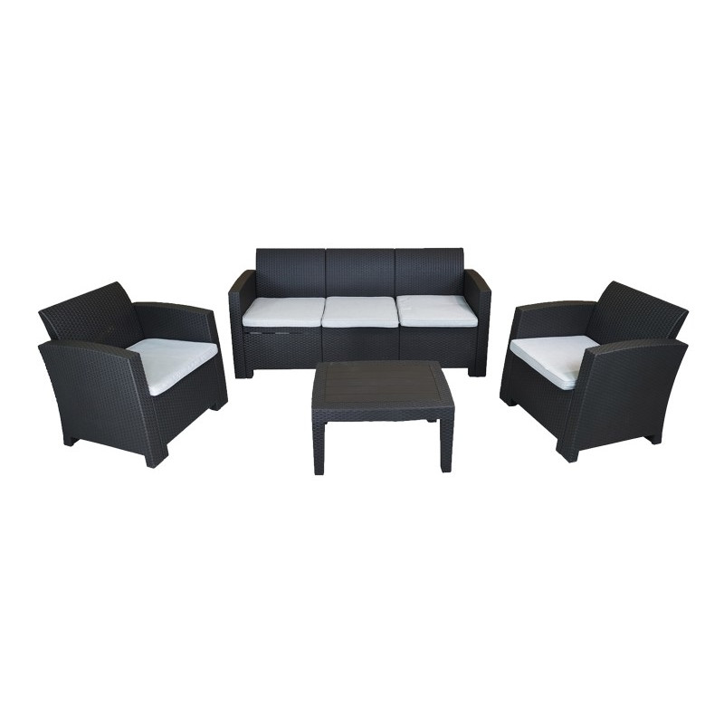 CONJUNTO JARDIN SALERNO RESINA 1 SOFA+2 SILLONES+1 MESA SALERNO GRIS