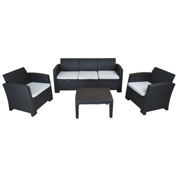 CONJUNTO JARDIN SALERNO RESINA 1 SOFA+2 SILLONES+1 MESA SALERNO GRIS