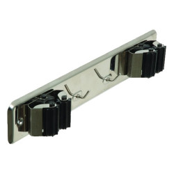 CUELGA ESCOBAS DOBLE CON RODILLOS INOX