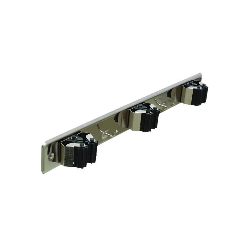 CUELGA ESCOBAS TRIPLE CON RODILLOS INOX
