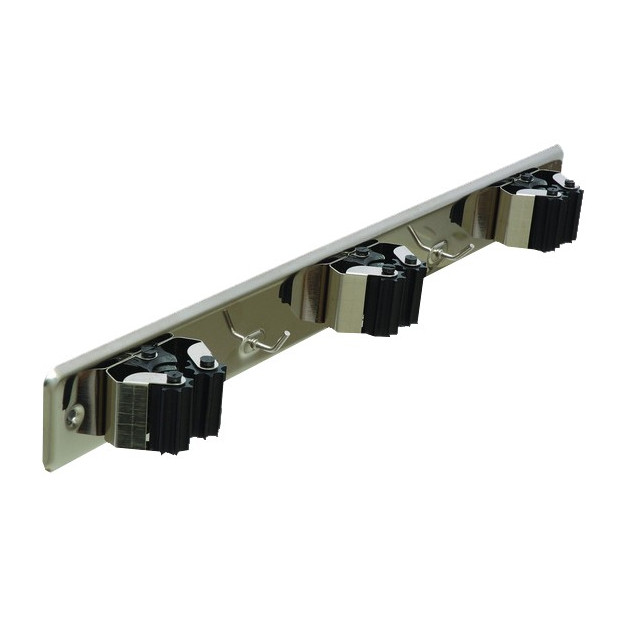 CUELGA ESCOBAS TRIPLE CON RODILLOS INOX