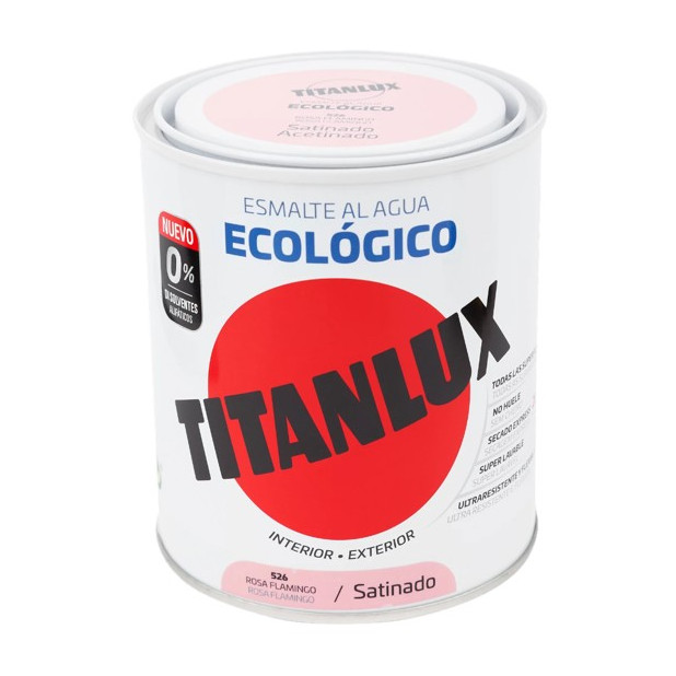 TITANLUX ESMALTE AL AGUA SATINADO ROSA FLAMINGO 750ML
