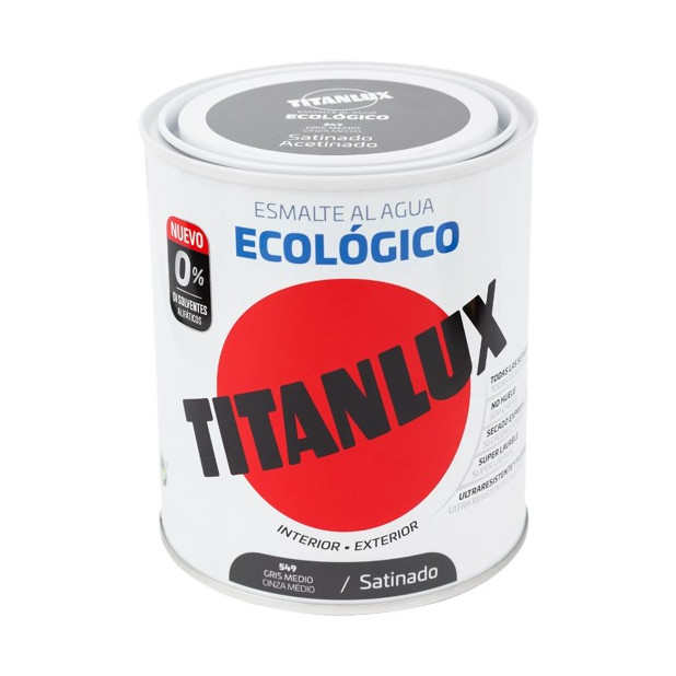 TITANLUX ESMALTE AL AGUA SATINADO GRIS MEDIO 750ML