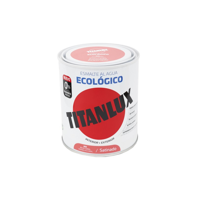 TITANLUX ESMALTE AL AGUA SATINADO ROJO CORAL 750ML