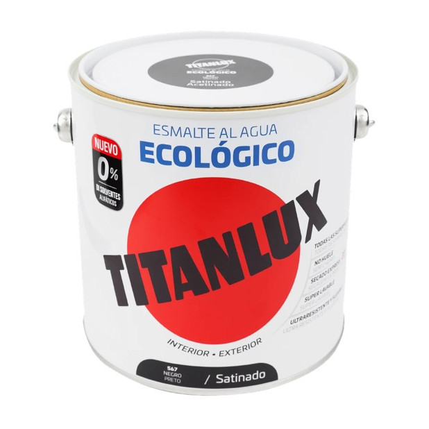 TITANLUX ESMALTE AL AGUA SATINADO NEGRO 2,5LTS