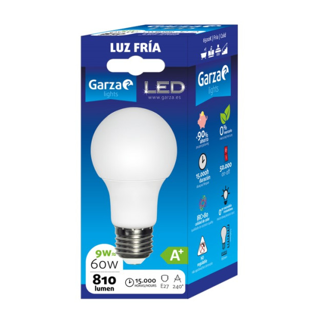 LAMPARA LED STD 9W E27 240º 810LM 65K