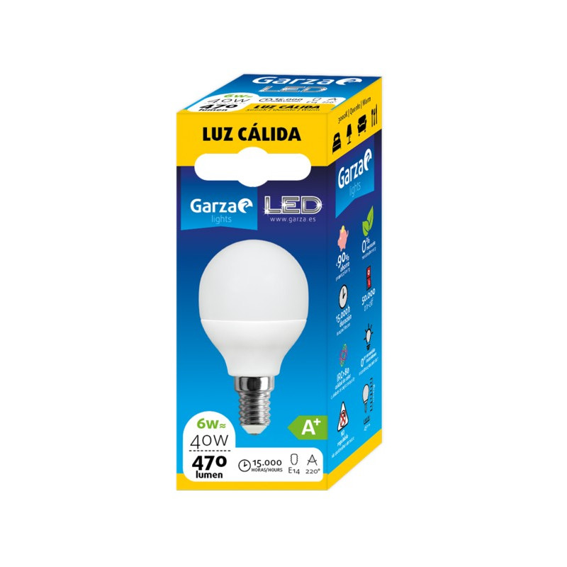 LAMPARA LED ESF. 6W E14 220º 470LM 30K CALIDA